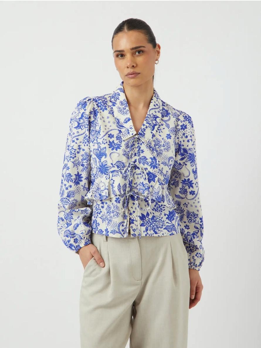 PLAYA Blue and White Frill Blouse