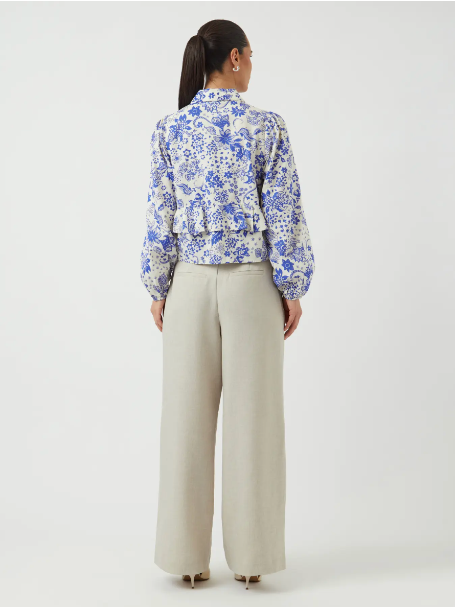 PLAYA Blue and White Frill Blouse