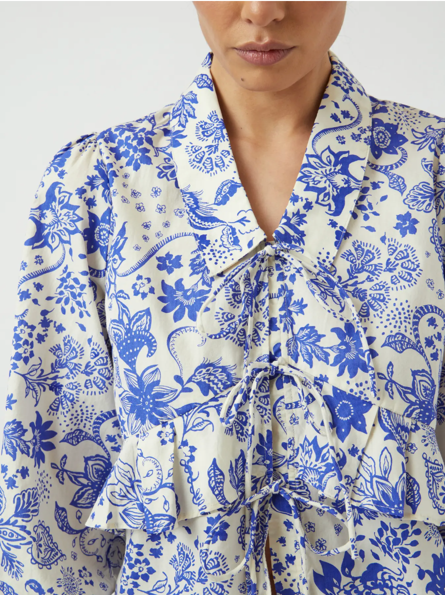 PLAYA Blue and White Frill Blouse