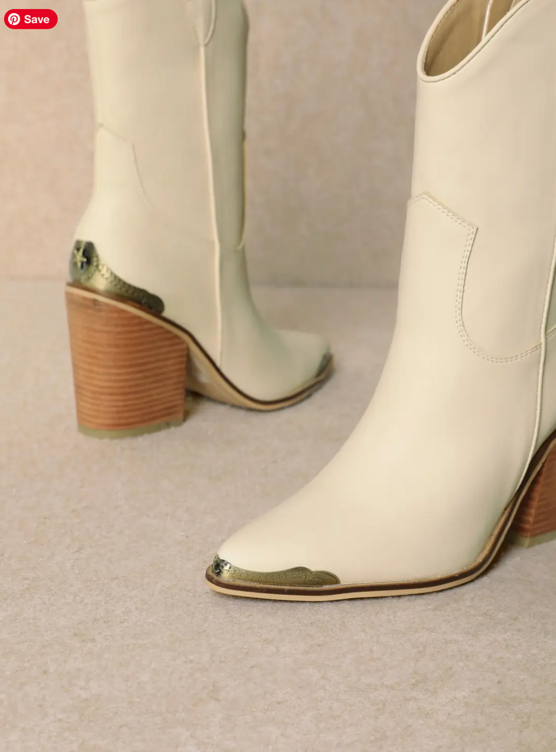 BELLA Metal Tip Ankle Cowboy Boots in Cream