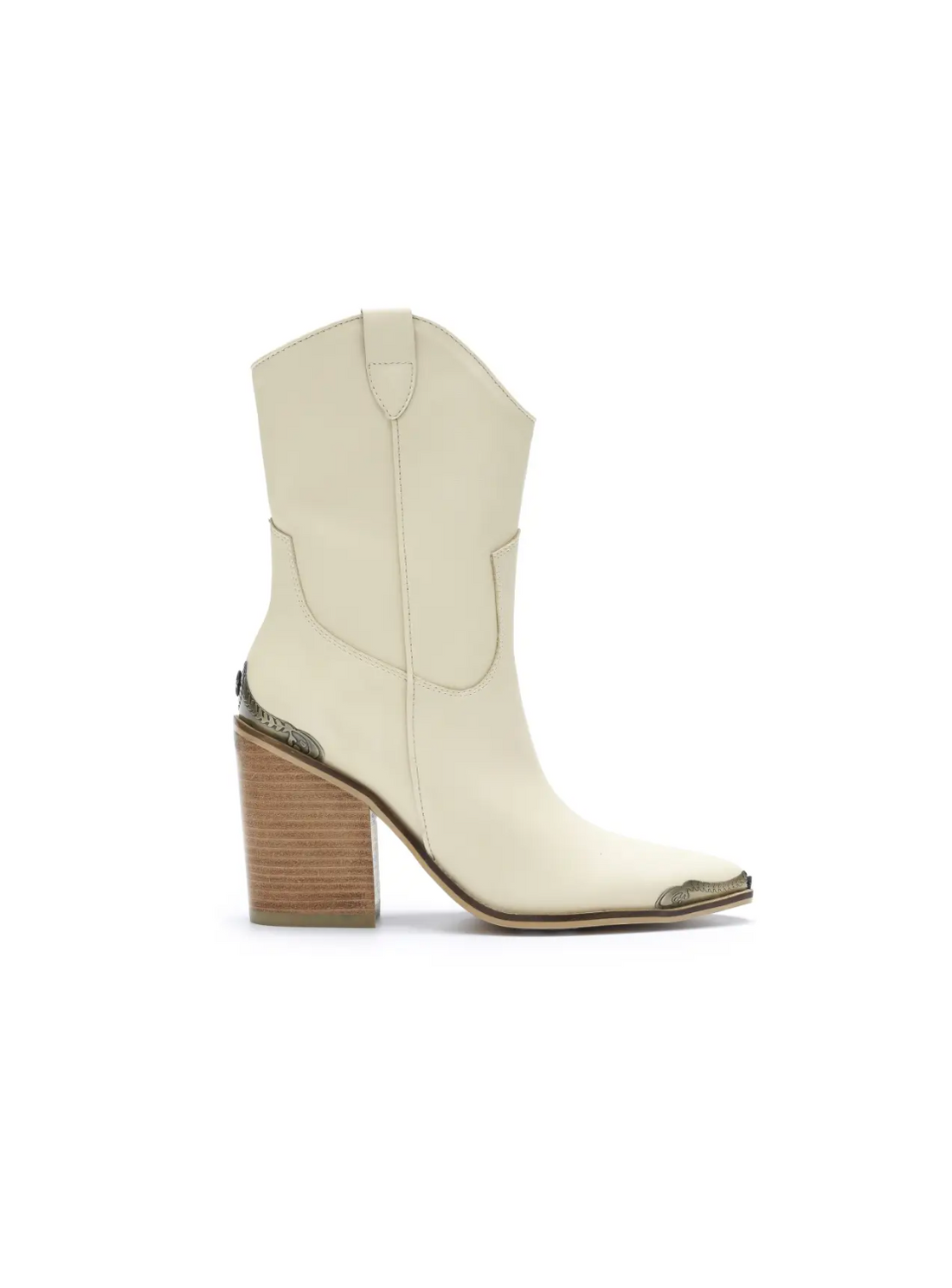 BELLA Metal Tip Ankle Cowboy Boots in Cream