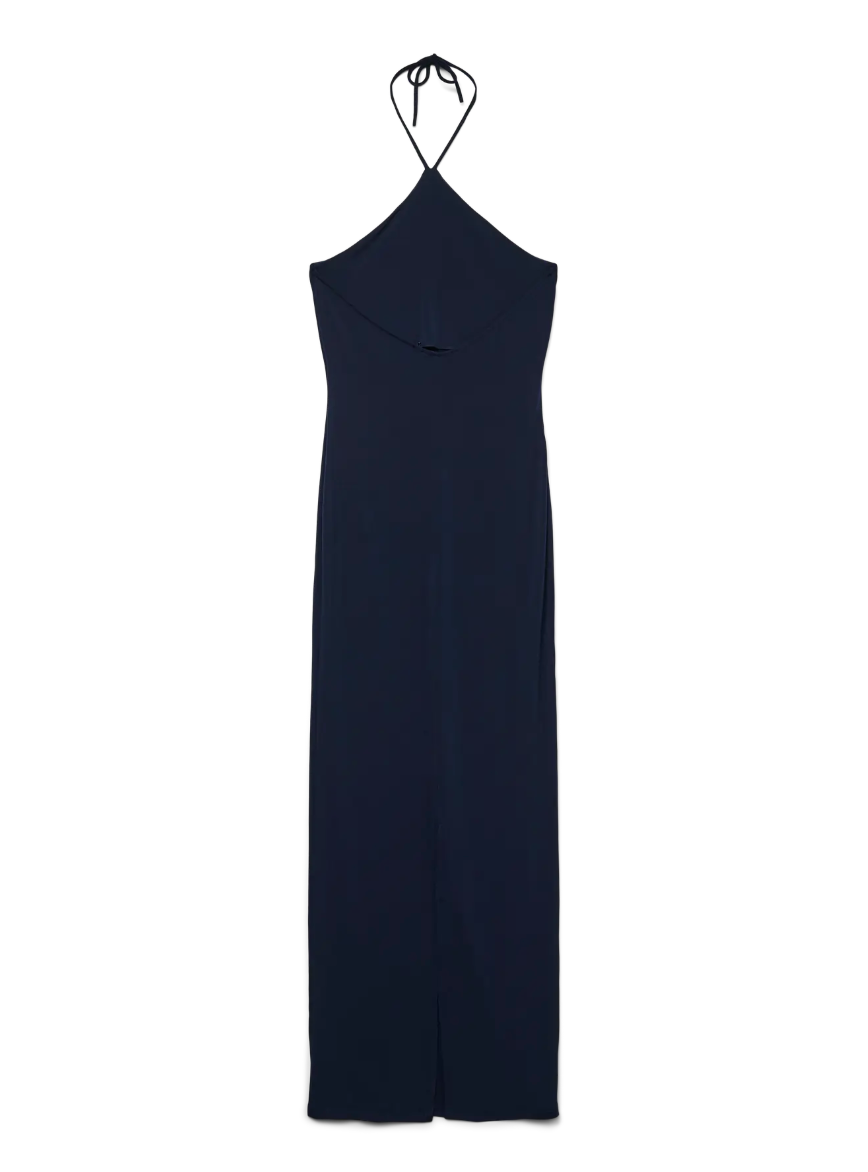 SIENNA String Halter Neck Slim Split Dress in Dark Sapphire
