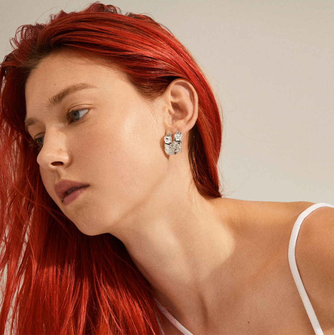 ELARA Organic Semi Chunky Silver Plated Hoop Earrings
