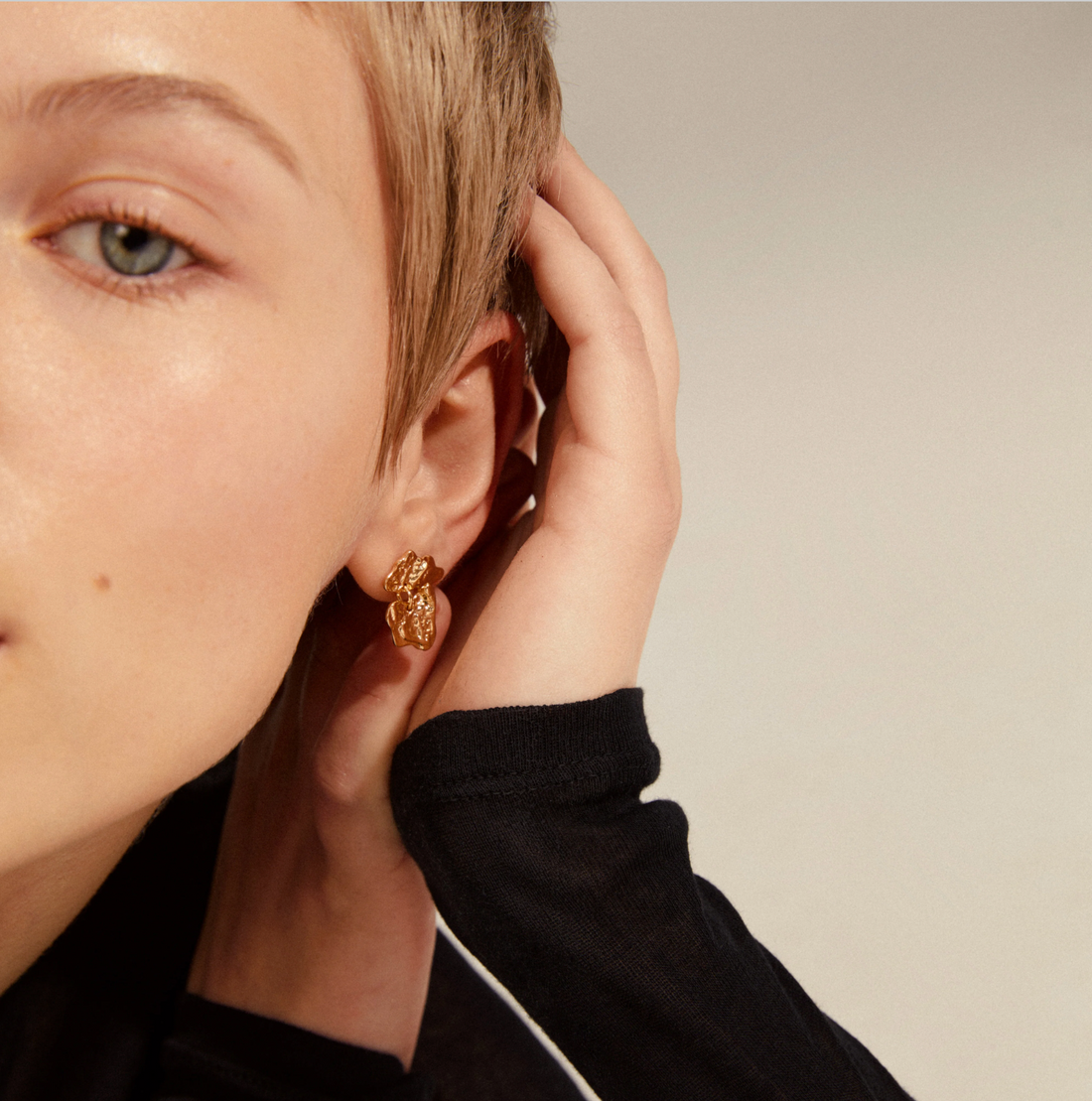 HORIZON 3-In-1 Set of Organic Shape Gold-Plated Studs - A16