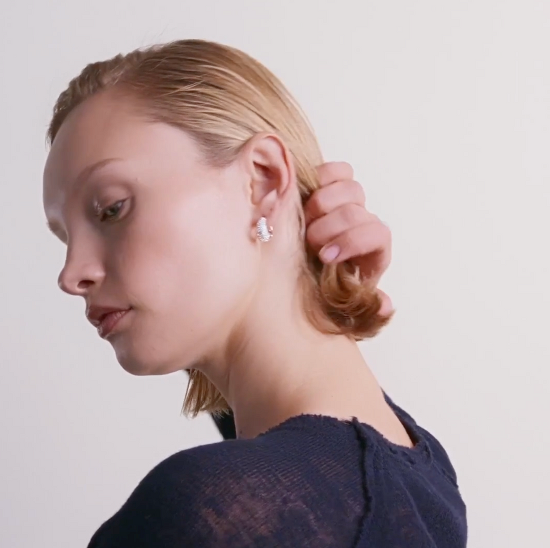 FOCUS Embellished Crystal Chunky Hoop Silver Plated Earrings