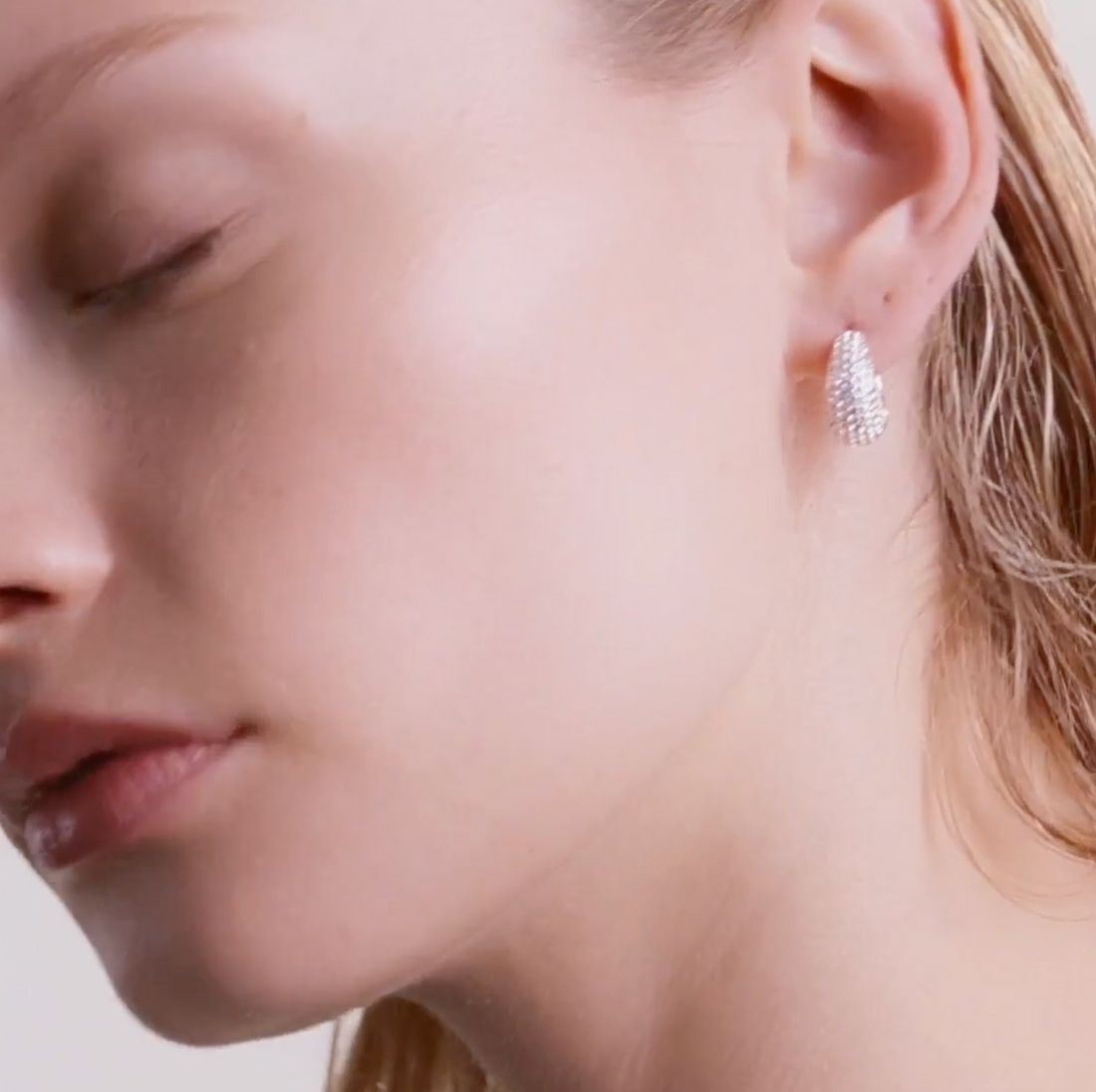 FOCUS Embellished Crystal Chunky Hoop Silver Plated Earrings