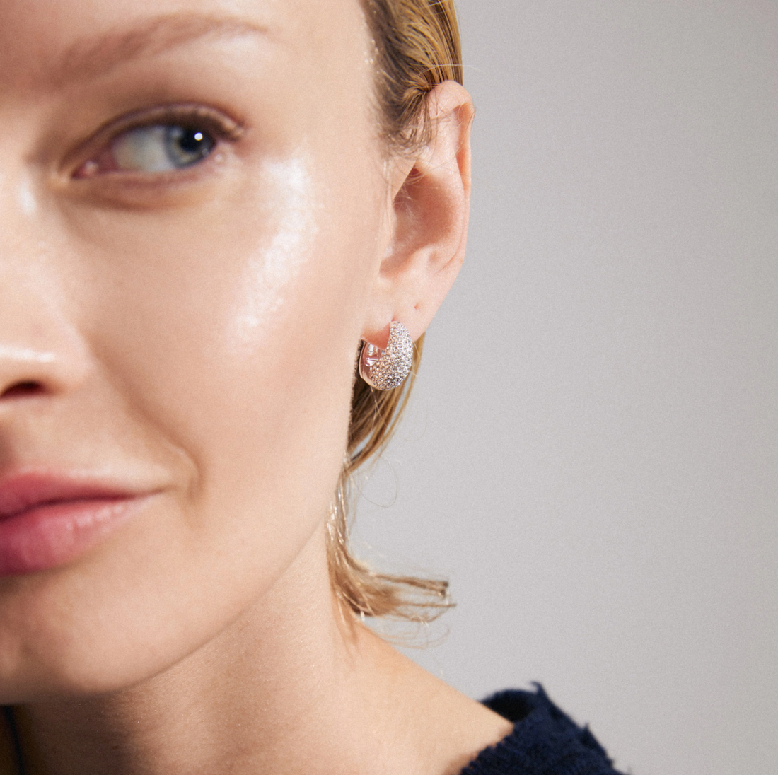 FOCUS Embellished Crystal Chunky Hoop Silver Plated Earrings
