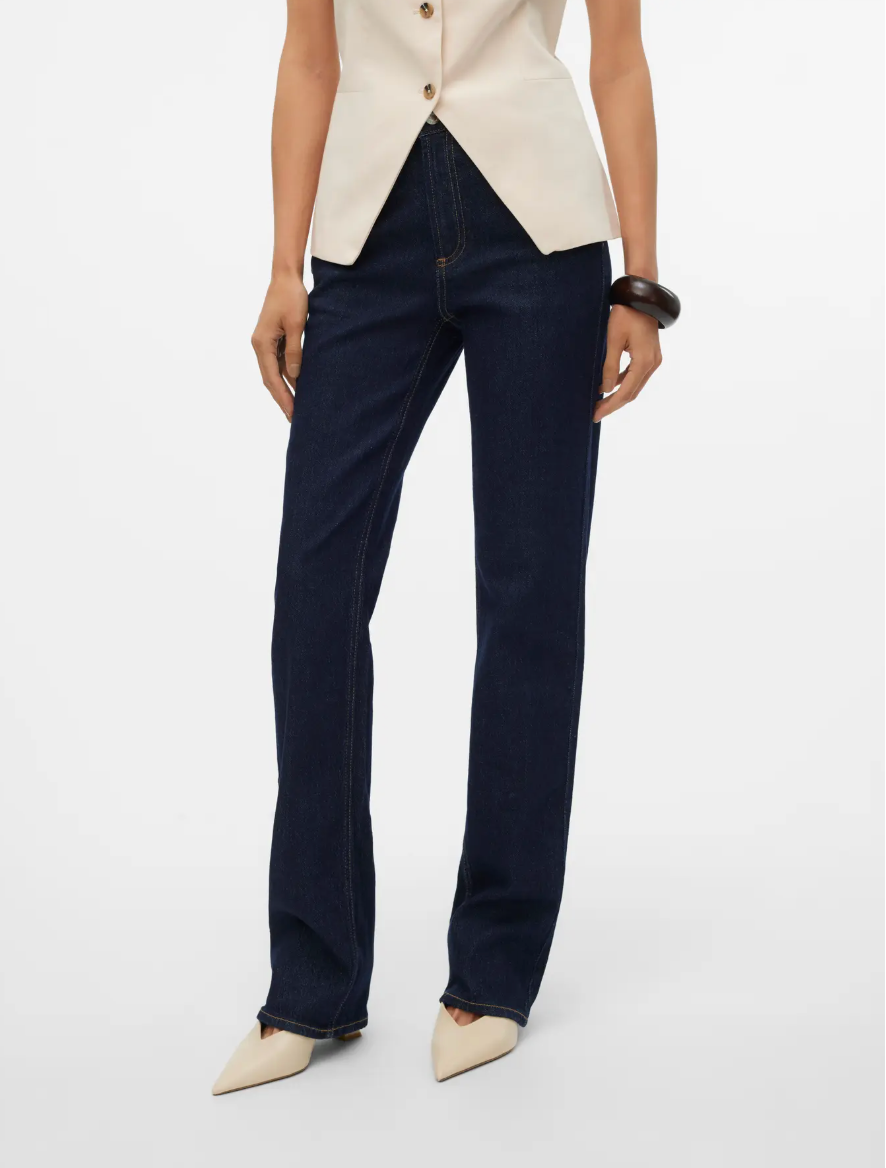 TESSA High Rise Straight Leg Jeans in Dark Blue Denim