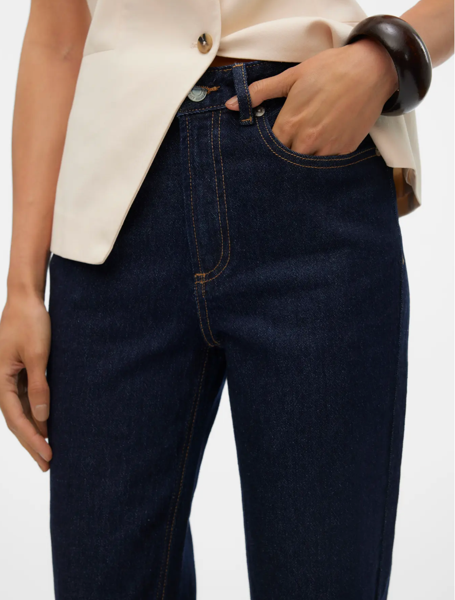 TESSA High Rise Straight Leg Jeans in Dark Blue Denim