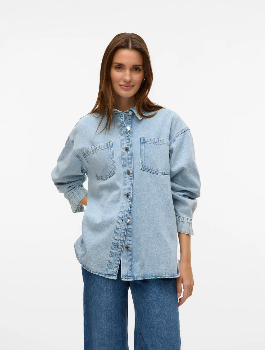JENNIE Oversized Denim Shirt Jacket in Light Wash
