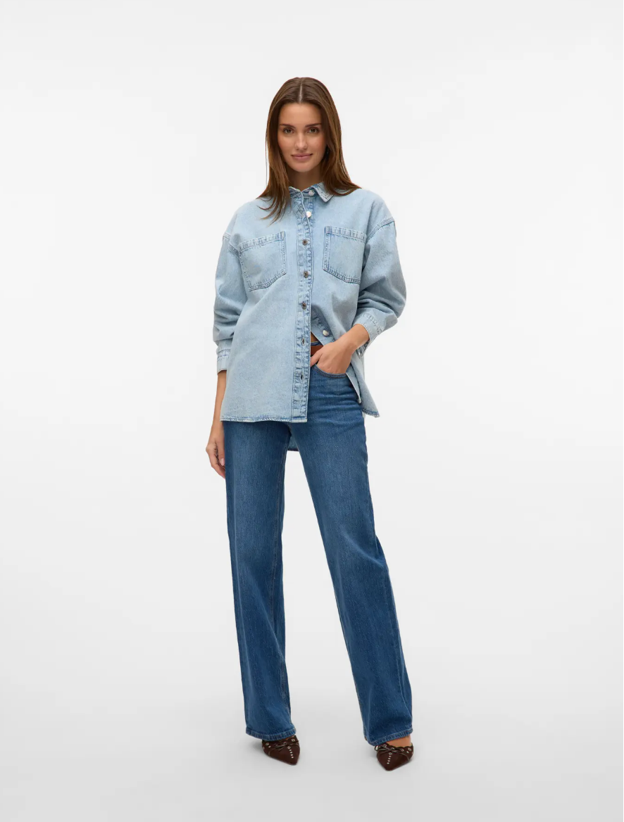 JENNIE Oversized Denim Shirt Jacket in Light Wash