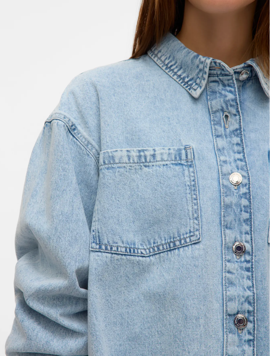 JENNIE Oversized Denim Shirt Jacket in Light Wash