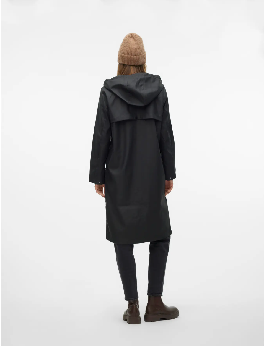 MALOU Hooded Coated Waterproof Raincoat in Black