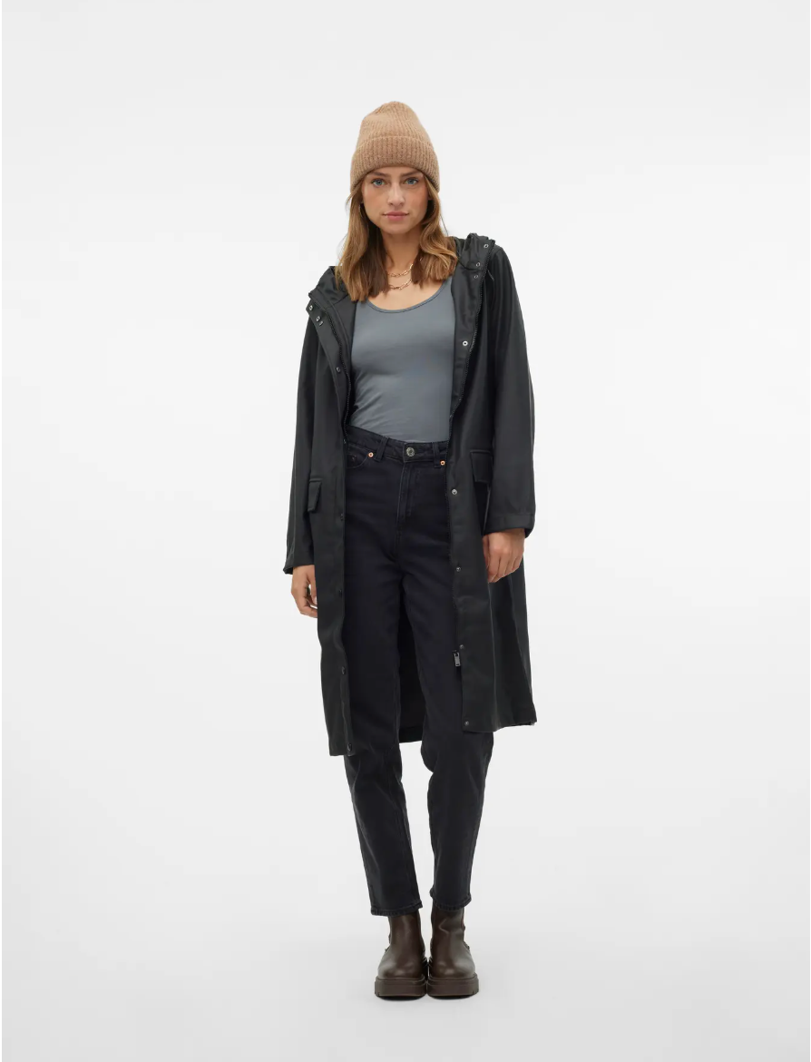 MALOU Hooded Coated Waterproof Raincoat in Black