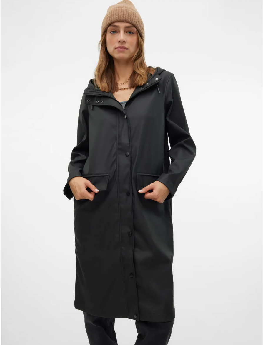 MALOU Hooded Coated Waterproof Raincoat in Black