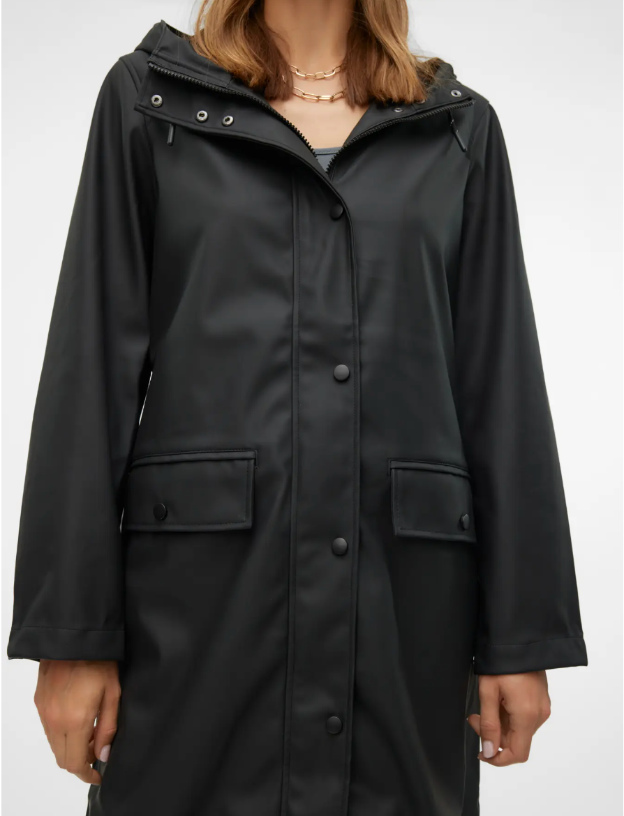 MALOU Hooded Coated Waterproof Raincoat in Black