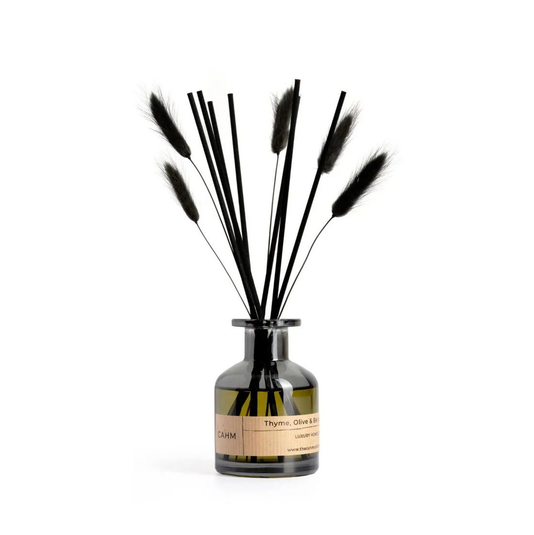 CAHM Luxury Reed Diffuser - Thyme, Olive & Bergamot - Black Glass