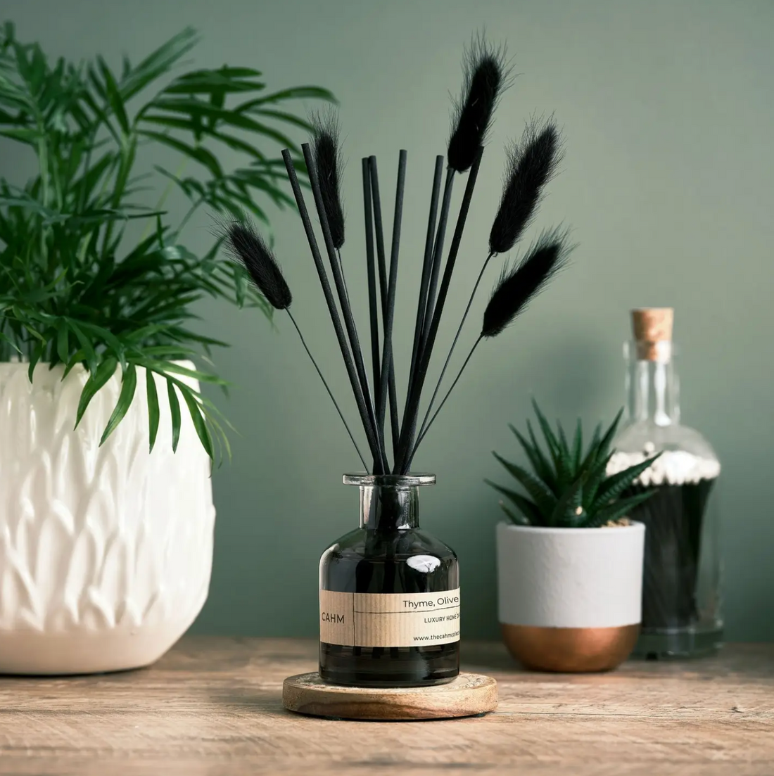 CAHM Luxury Reed Diffuser - Thyme, Olive & Bergamot - Black Glass