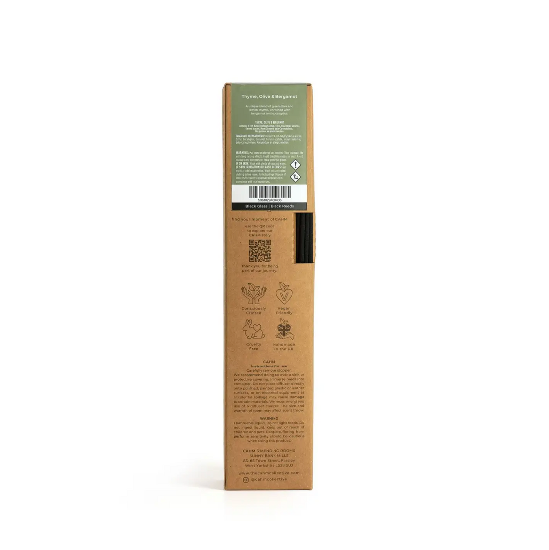 CAHM Luxury Reed Diffuser - Thyme, Olive & Bergamot - Black Glass