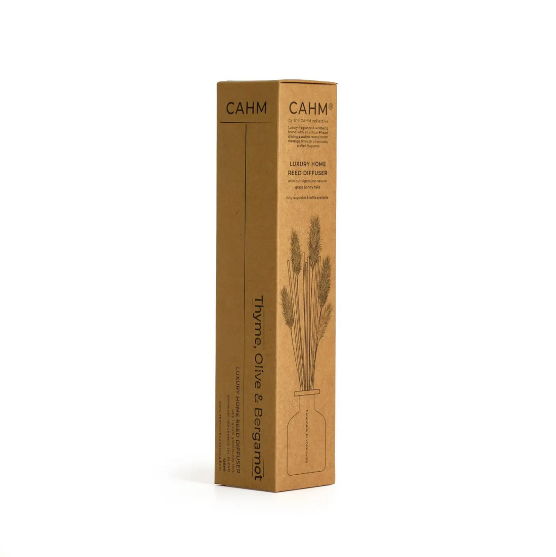 CAHM Luxury Reed Diffuser - Thyme, Olive & Bergamot - Black Glass