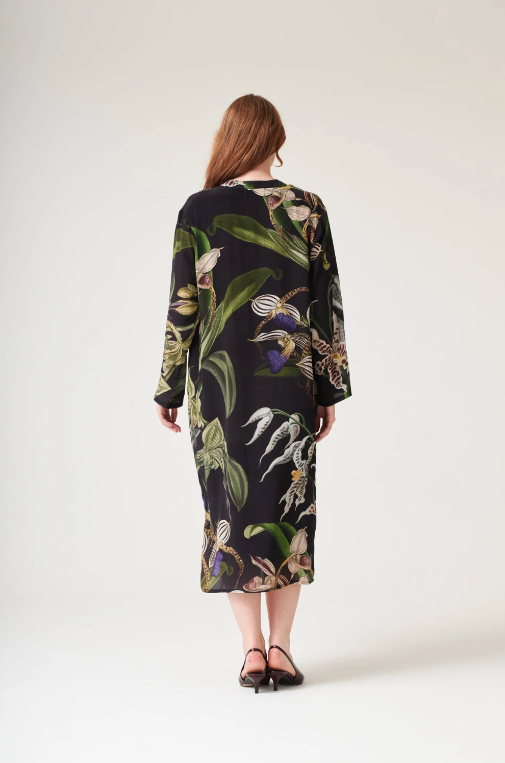 One Hundred Stars Midi Dress in Black Orchid Print - DRMORCBLK
