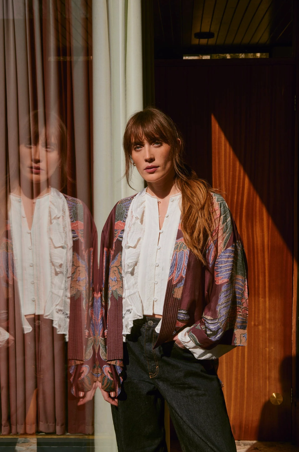 One Hundred Stars Print Short Kimono Jacket in Plum Crane Print - KIMCRAPLU