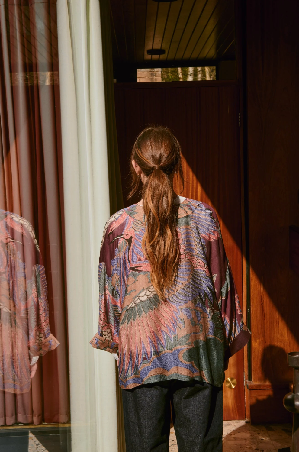 One Hundred Stars Print Short Kimono Jacket in Plum Crane Print - KIMCRAPLU