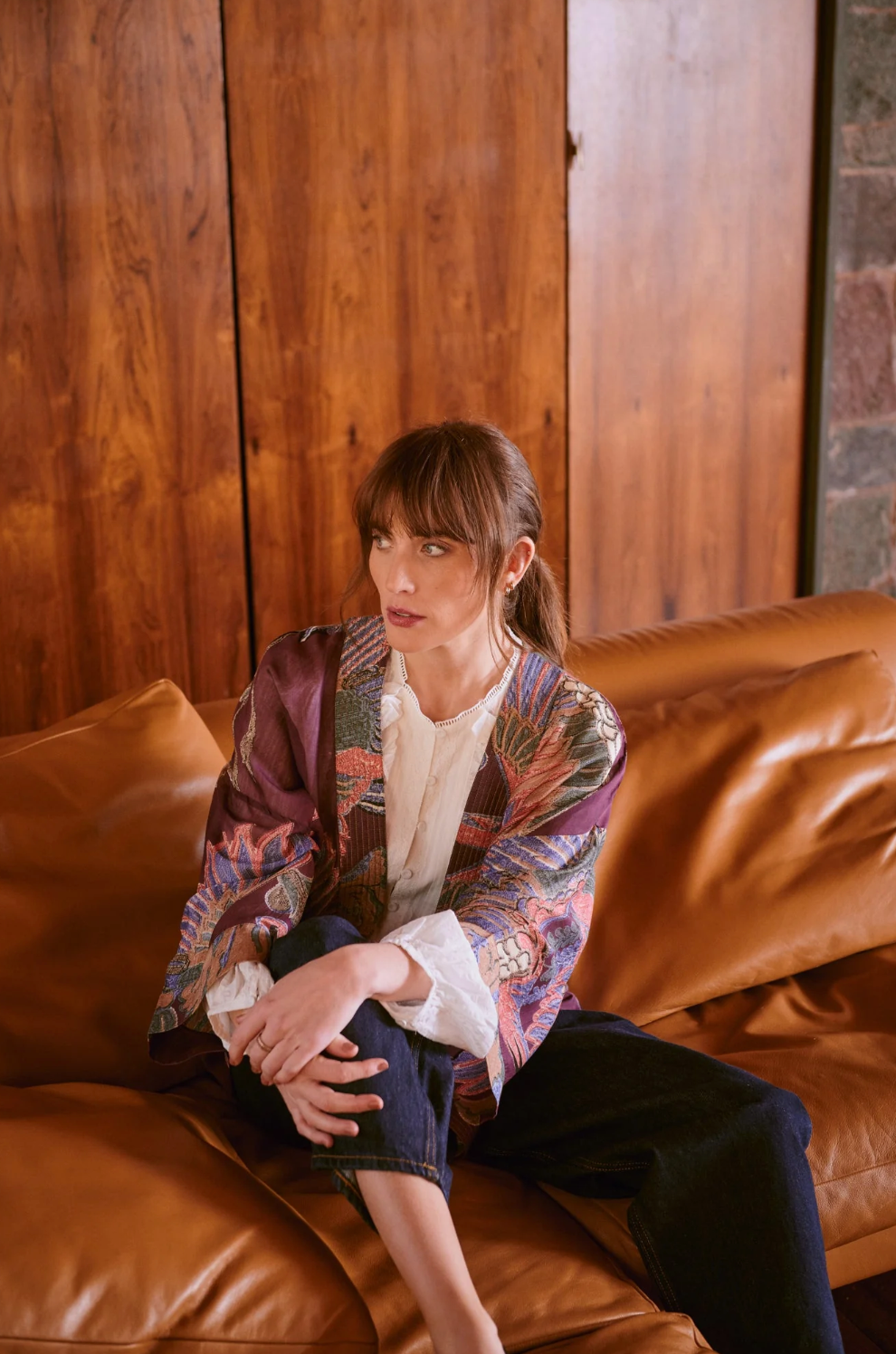 One Hundred Stars Print Short Kimono Jacket in Plum Crane Print - KIMCRAPLU