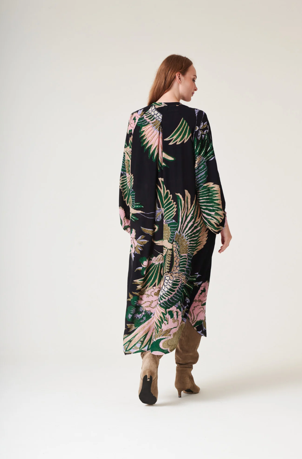 One Hundred Stars Darcy Dress in Emerald Crane Print - DRDCRAEML