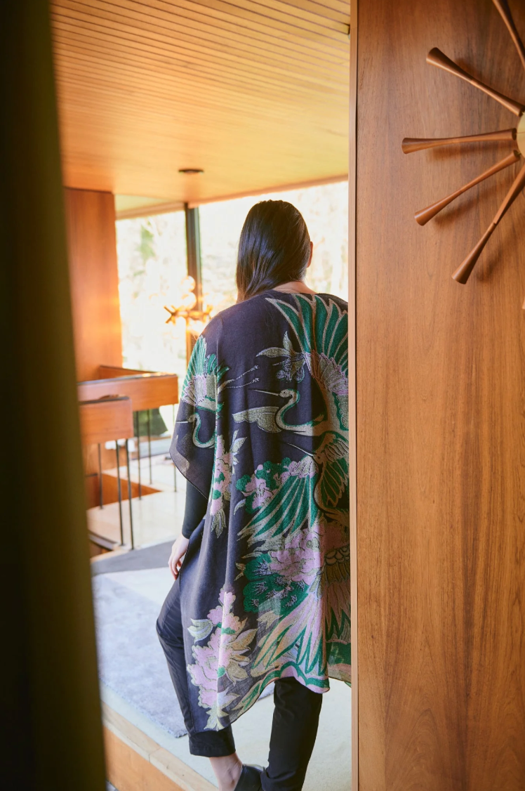 WOOL Throwover Kimono in Emerald Crane - WTHCRAEML