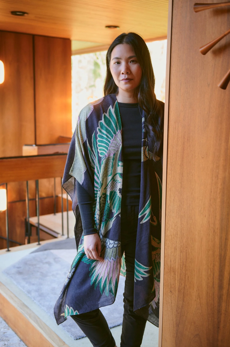 WOOL Throwover Kimono in Emerald Crane - WTHCRAEML