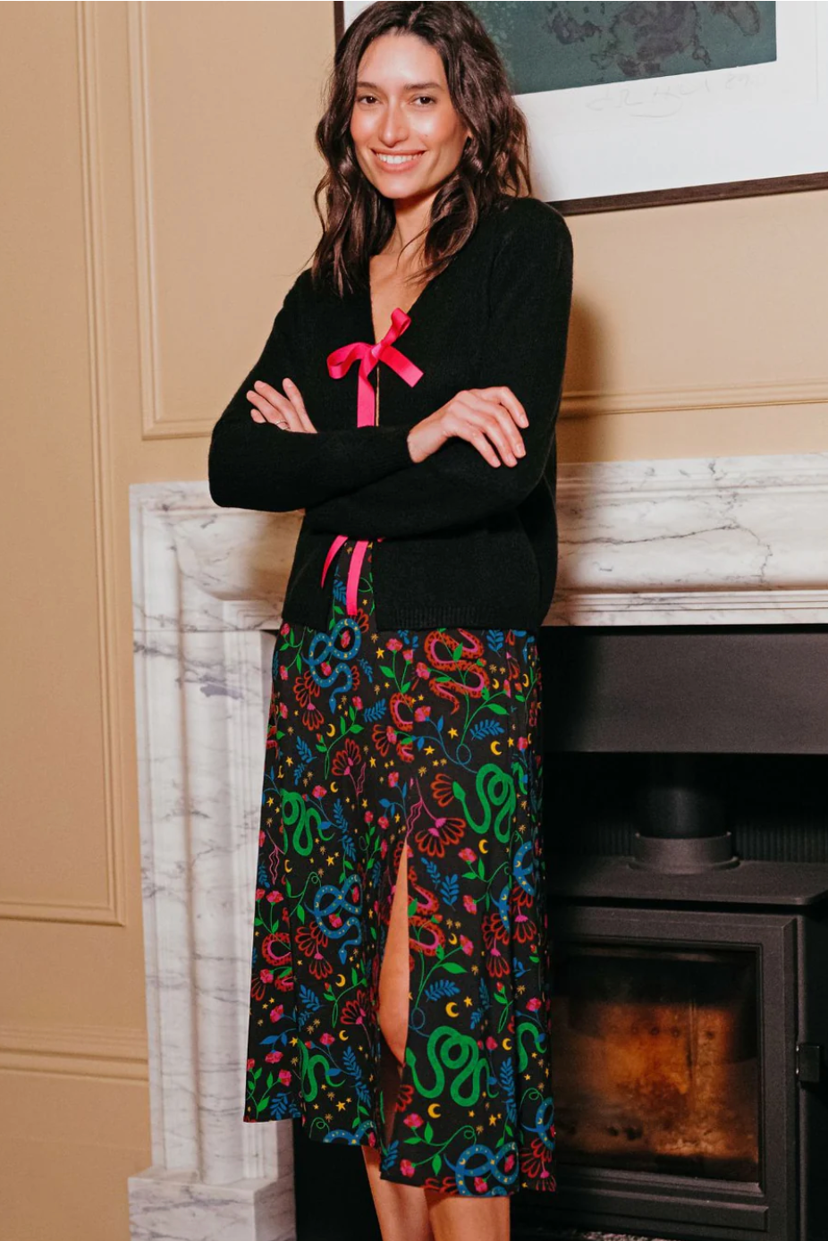 PHILY Black Cardigan With Pink Ribbon Bows