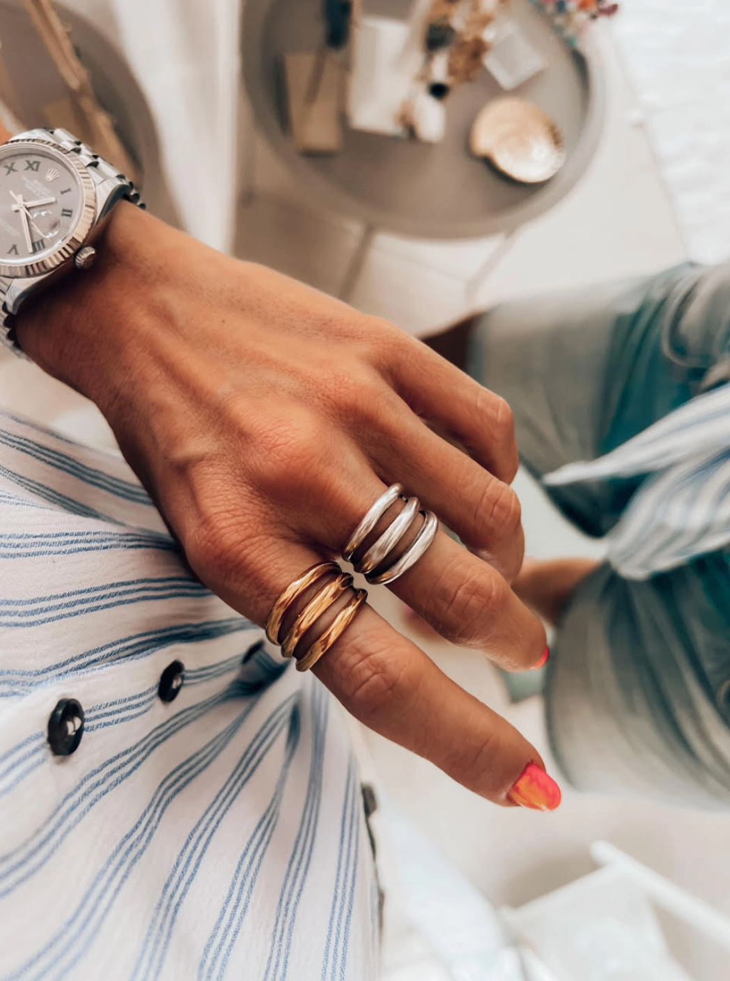 CRYPTO Triple Line Silver Statement Ring