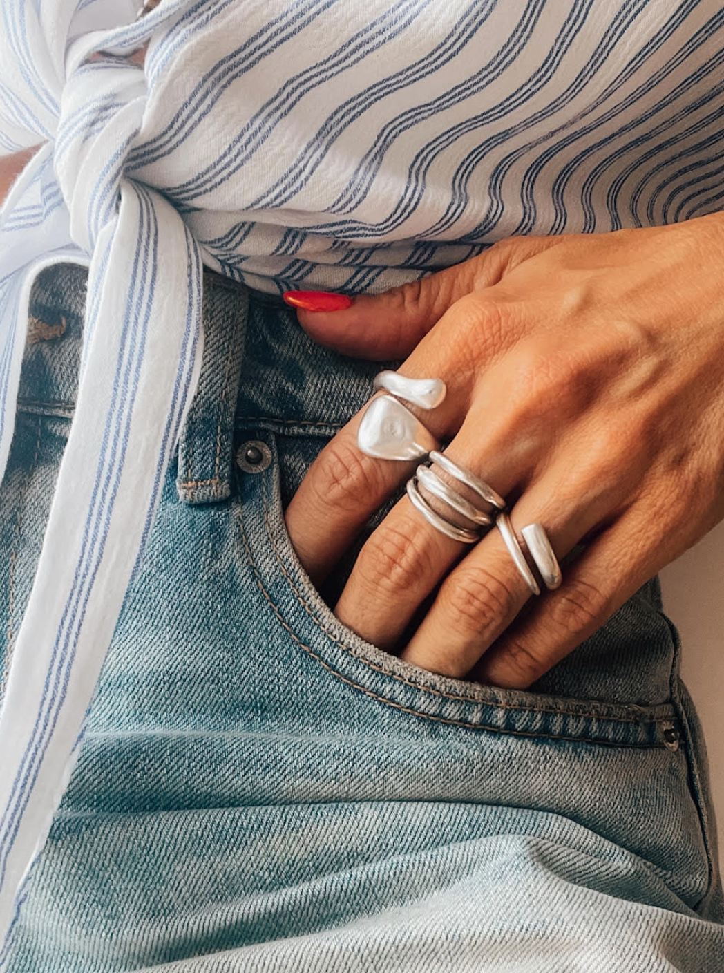 CRYPTO Triple Line Silver Statement Ring