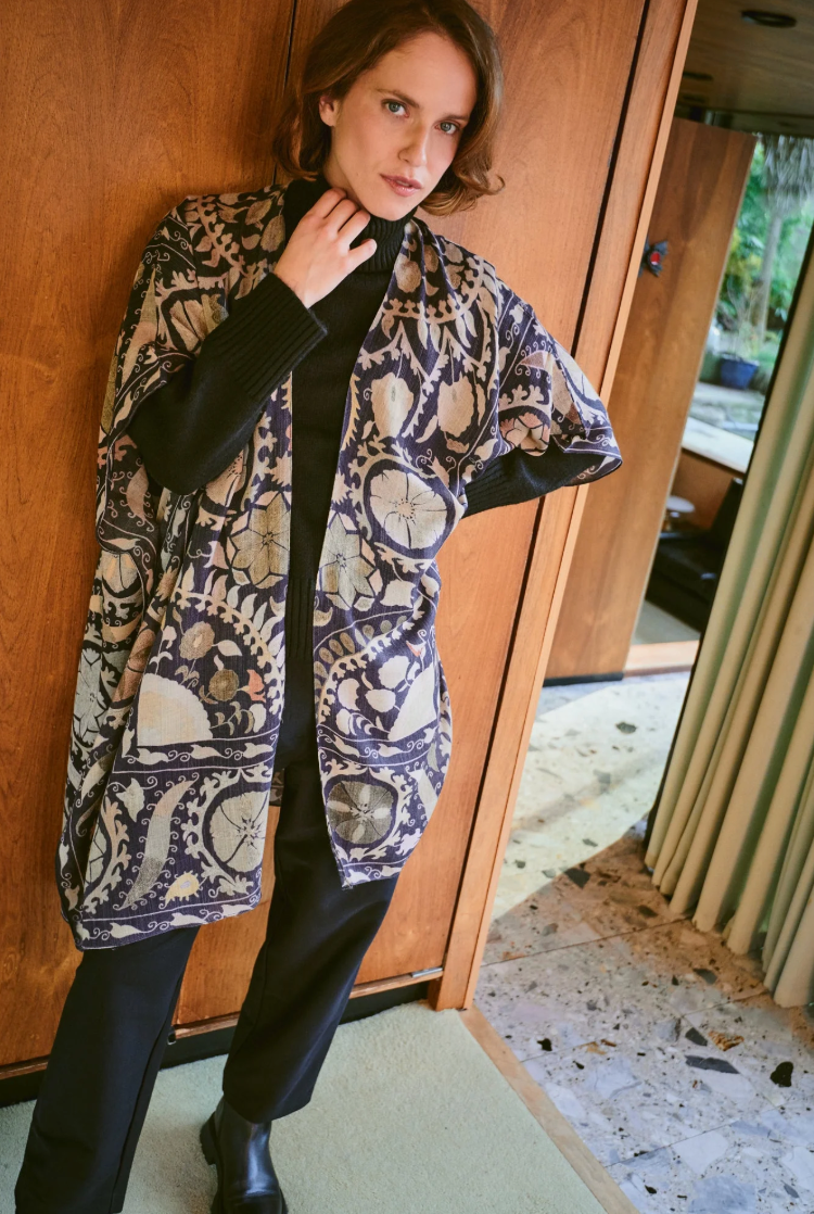 WOOL Throwover Kimono in Charcoal Susani Print - WTHSUSCHA