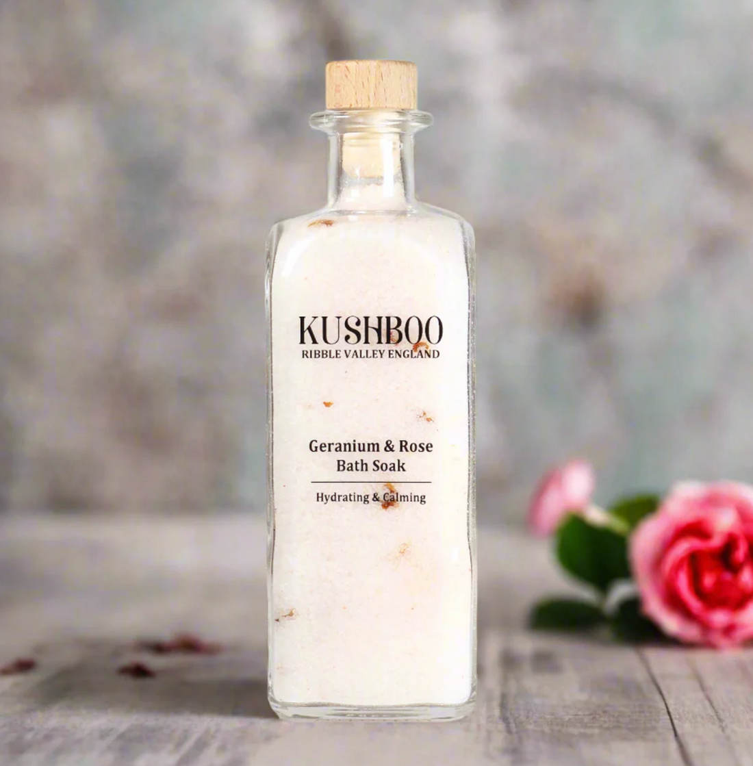 Kushboo Bath Salts - Geranium & Rose - Large Bottle