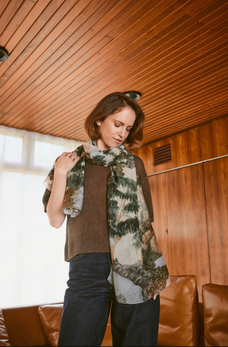 Printed Scarf in Natural Rivers and Trees Print by One Hundred Stars - SCARVTNAT
