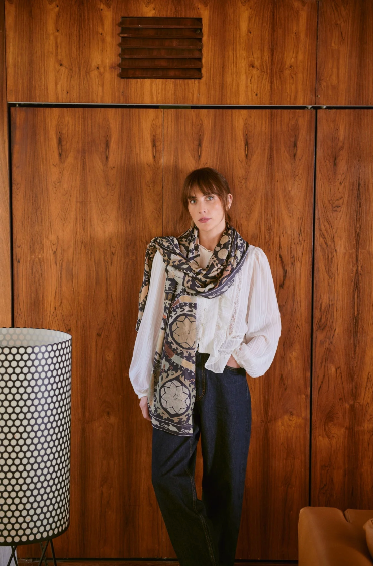 Printed Scarf in Charcoal Susani Print One Hundred Stars - SCASUSCHA