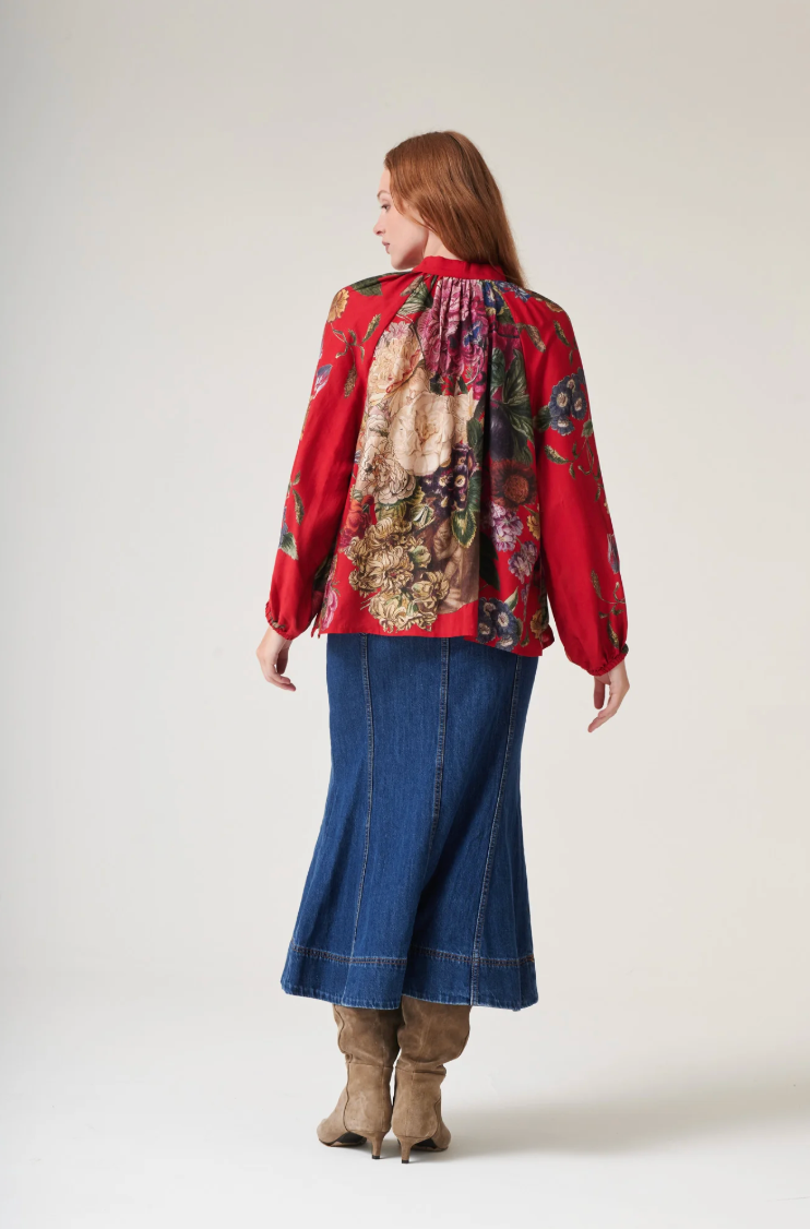 One Hundred Stars Pussy Bow Blouse in Berry Primula Print - TPBPRIBER