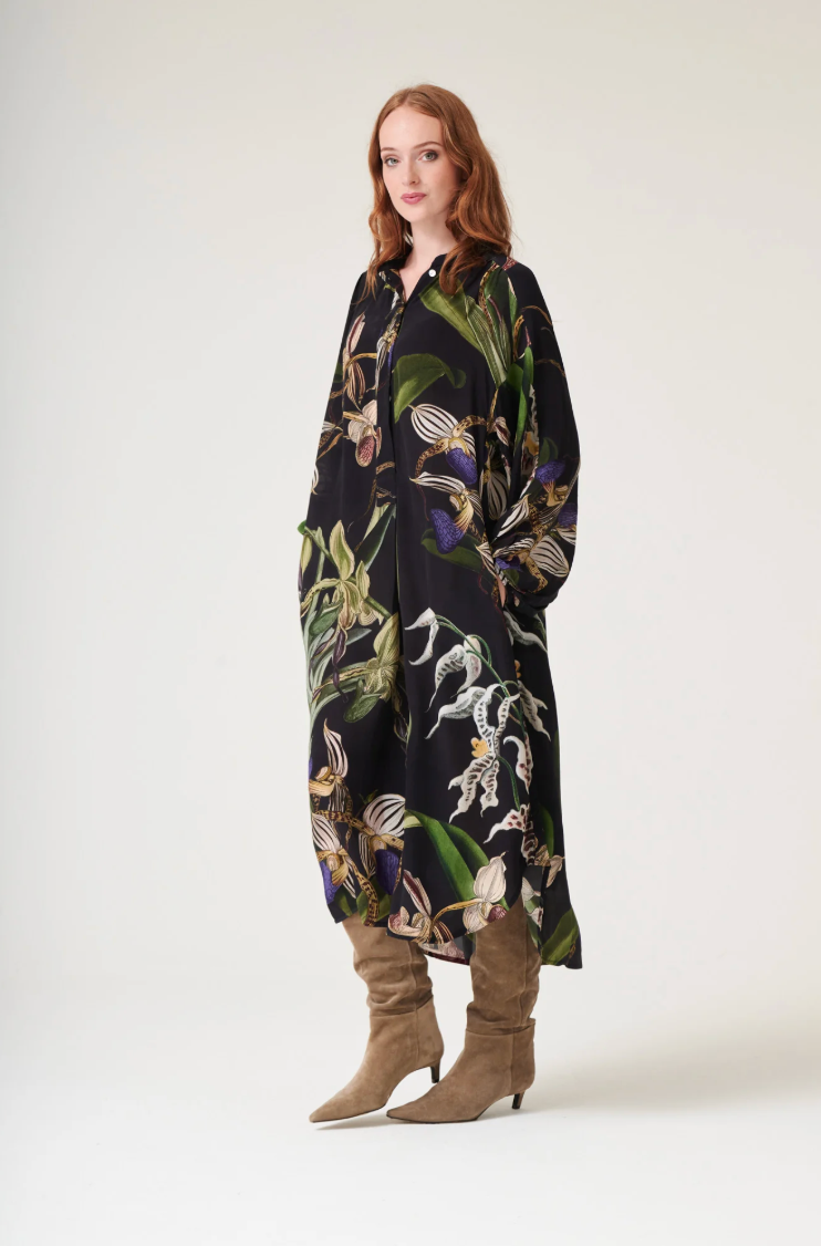 One Hundred Stars Darcy Dress in Black Orchid Print - DRDORCBLK