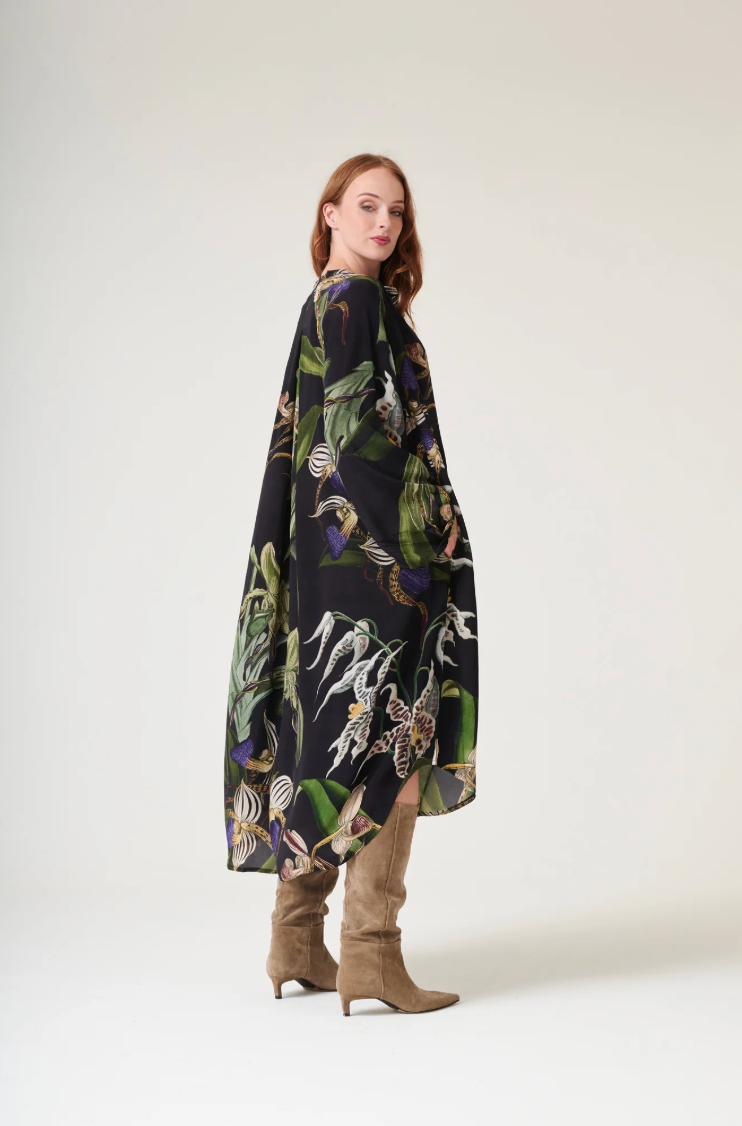 One Hundred Stars Darcy Dress in Black Orchid Print - DRDORCBLK