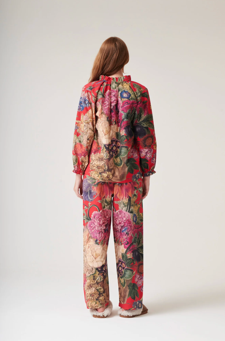 One Hundred Stars Cotton Pyjama Set in Berry Burgundy Primula Print - PJSPRIBER