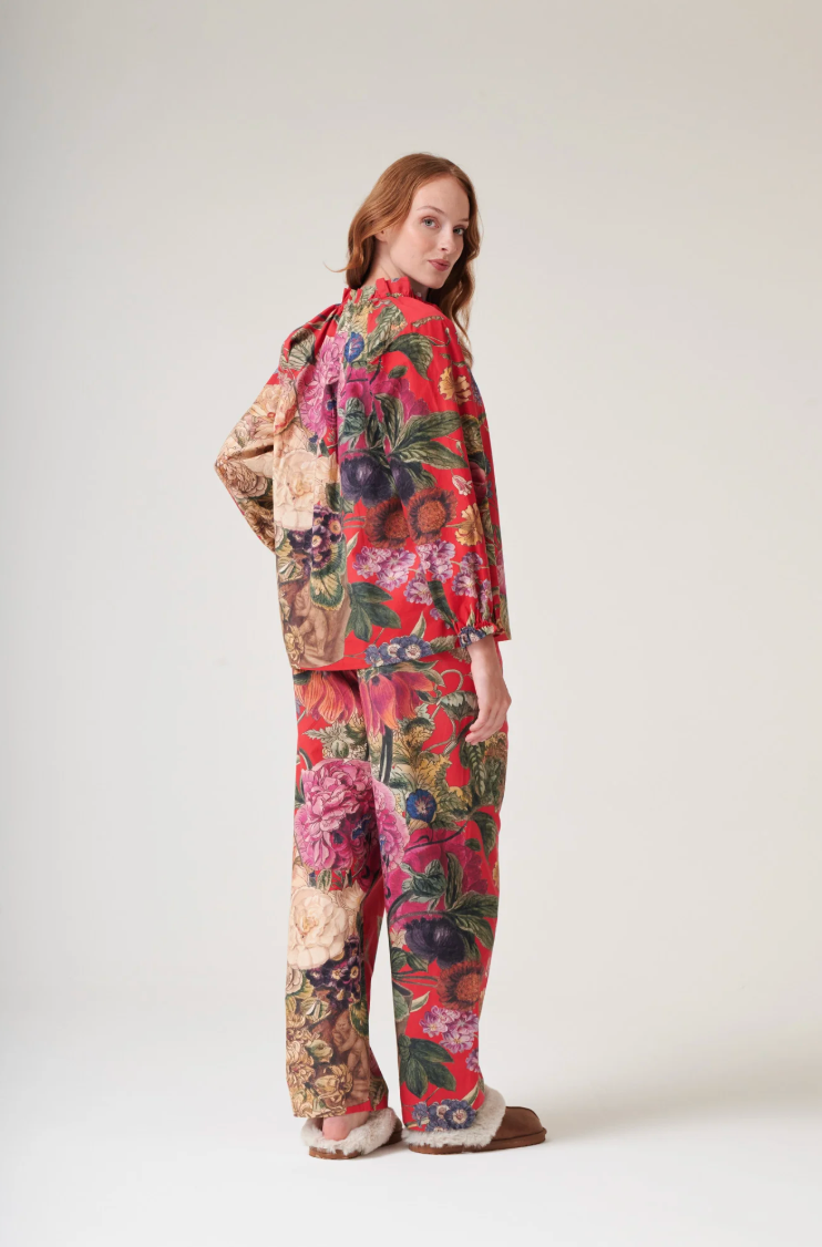 One Hundred Stars Cotton Pyjama Set in Berry Burgundy Primula Print - PJSPRIBER