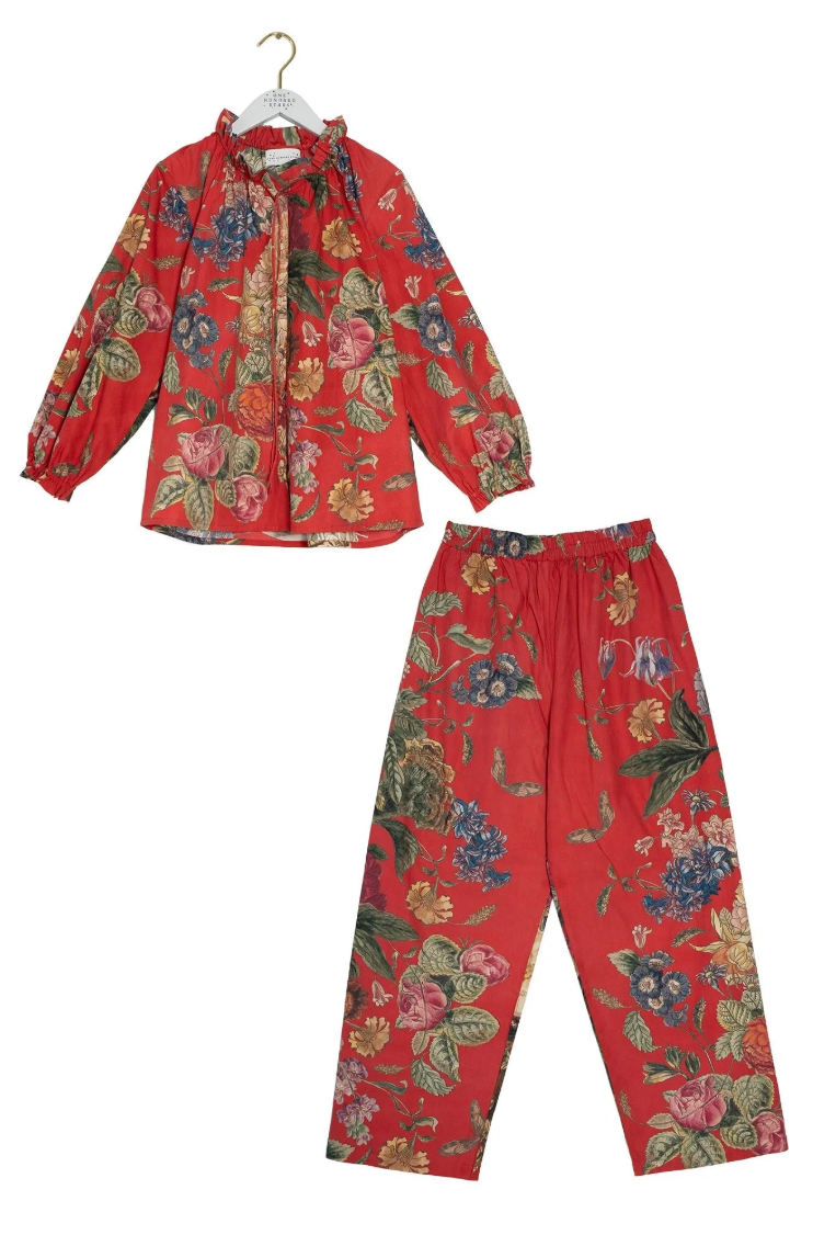 One Hundred Stars Cotton Pyjama Set in Berry Burgundy Primula Print - PJSPRIBER