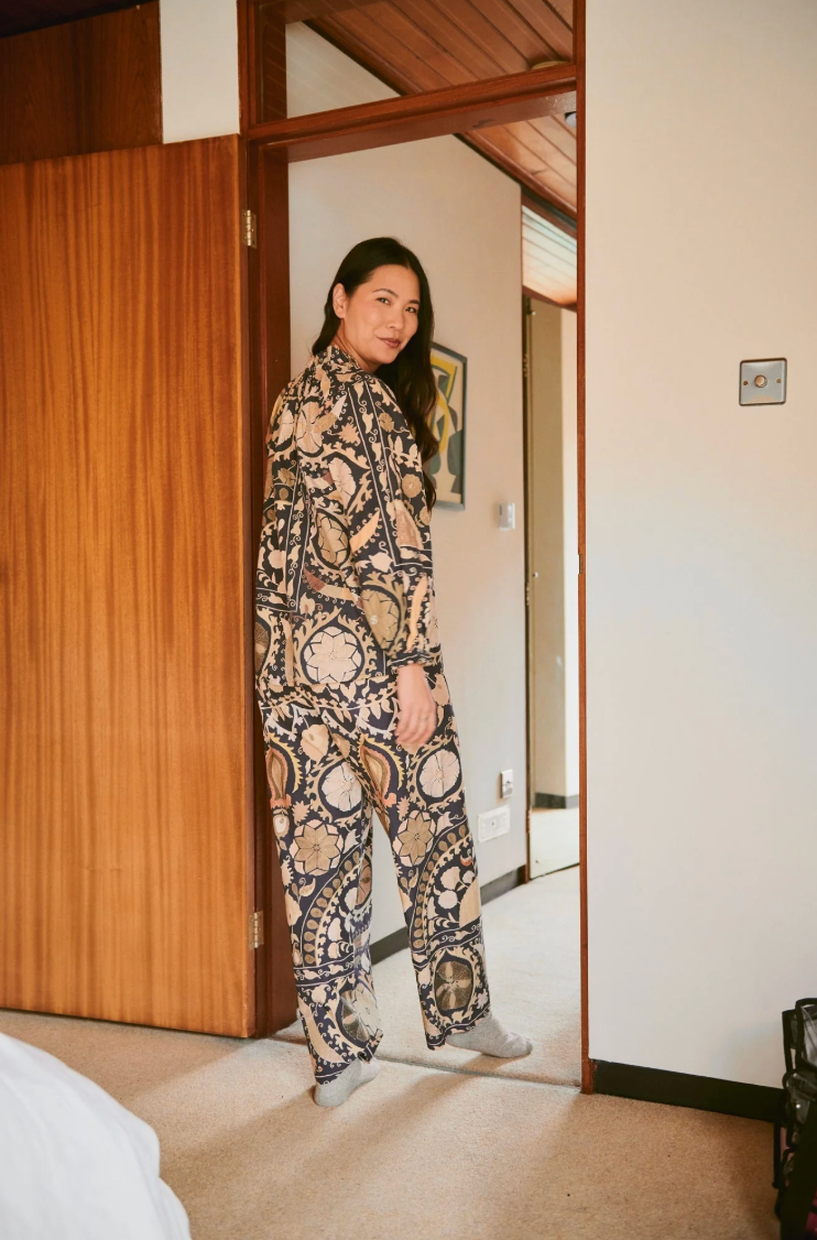 One Hundred Stars Cotton Pyjama Set in Charcoal Susani Print - PJSSUSCHA