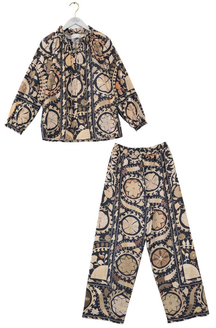 One Hundred Stars Cotton Pyjama Set in Charcoal Susani Print - PJSSUSCHA