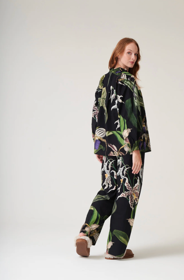 One Hundred Stars Cotton Pyjama Set in Black Orchid Print - PJSORCBLK