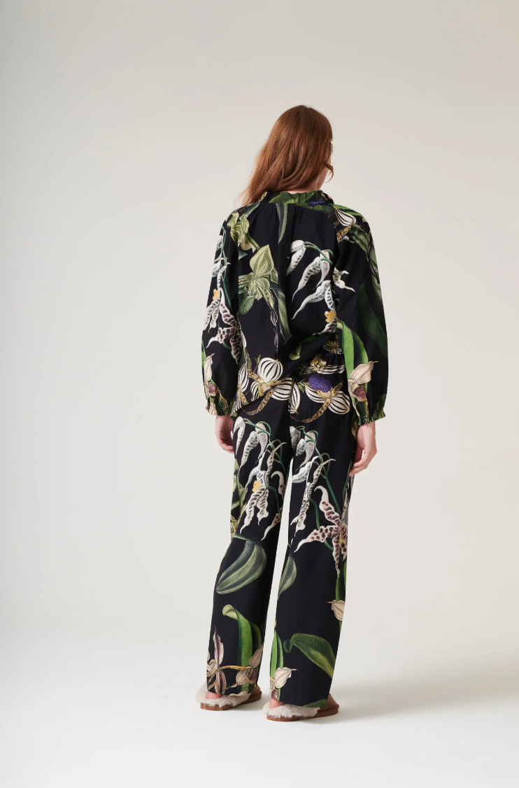 One Hundred Stars Cotton Pyjama Set in Black Orchid Print - PJSORCBLK