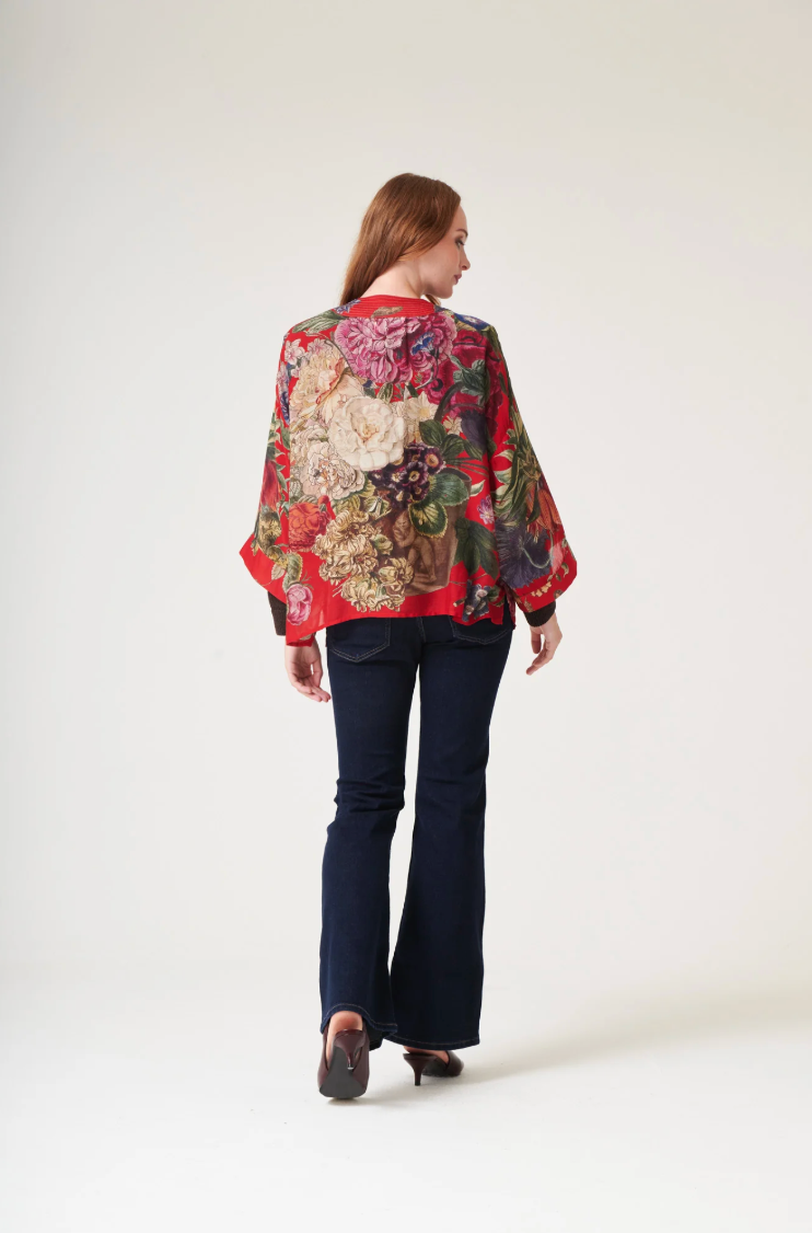 One Hundred Stars Print Short Kimono Jacket in Berry Primula Print - KIMPRIBER