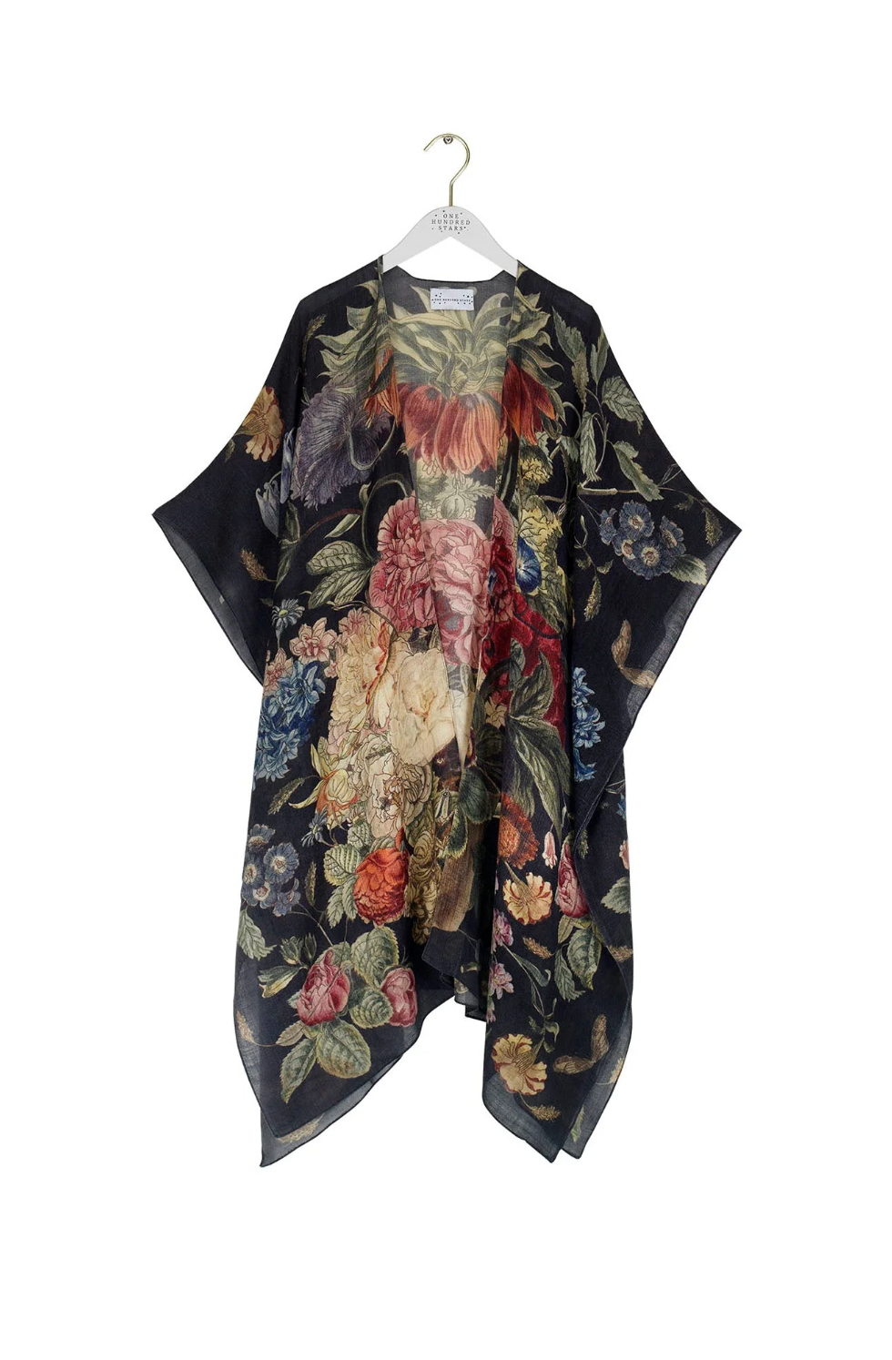 WOOL Throwover Kimono in Black Primula Print - WTHPRIBLK